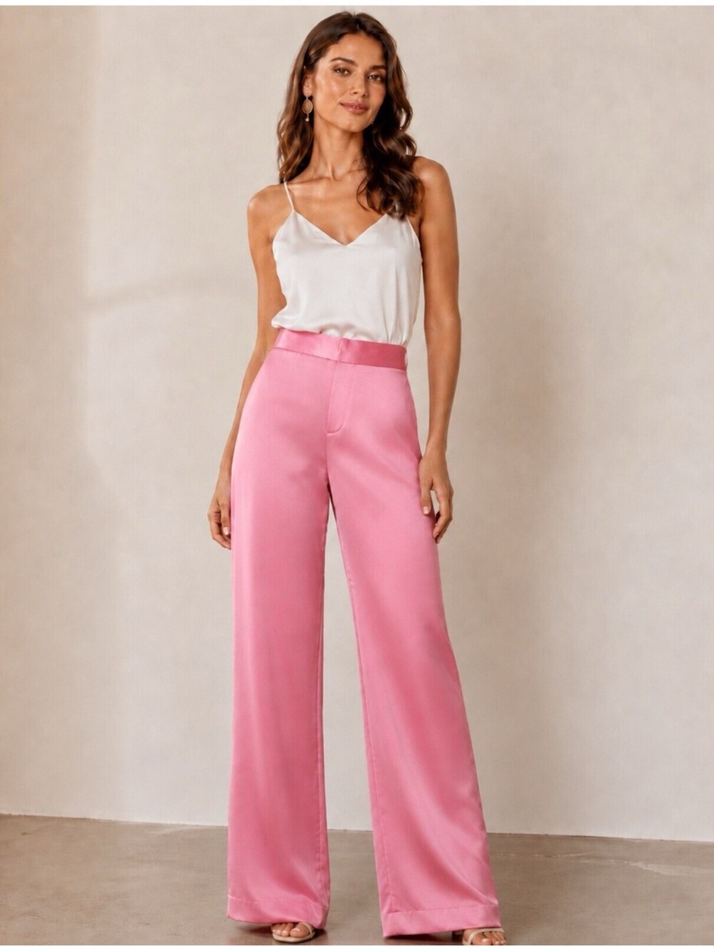 Alice + Olivia Stacey Bender Pants Size 2 Pink Satin Wide Leg NWT $350